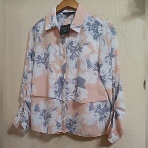 Simply Styled Floral Blouse - Peach and Gray